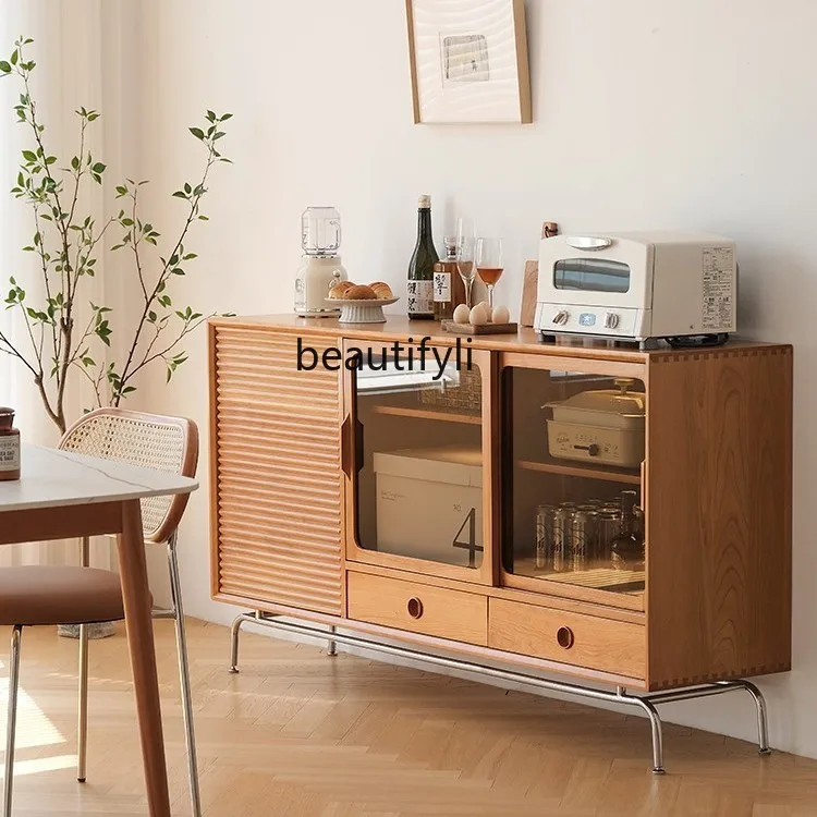 

Solid Wood Sideboard Cabinet Vintage Living Room Entryway Storage Wine Cabinet Japanese Style Storage Cabinet Light Luxury