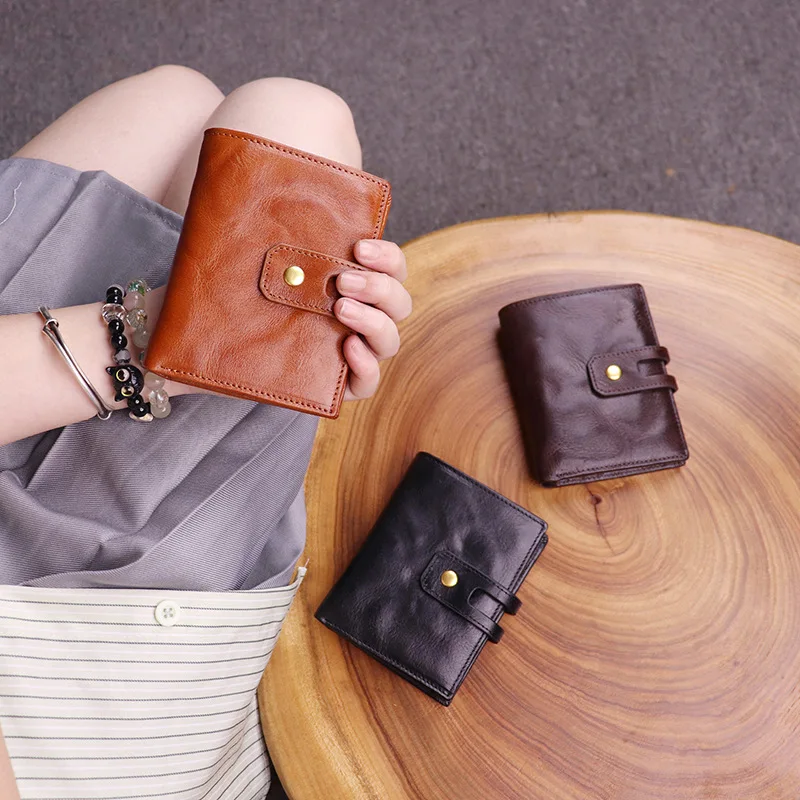 Real leather short soft leather wallet simple multi-functional hand-made old multi-buckle buckle men's wallet