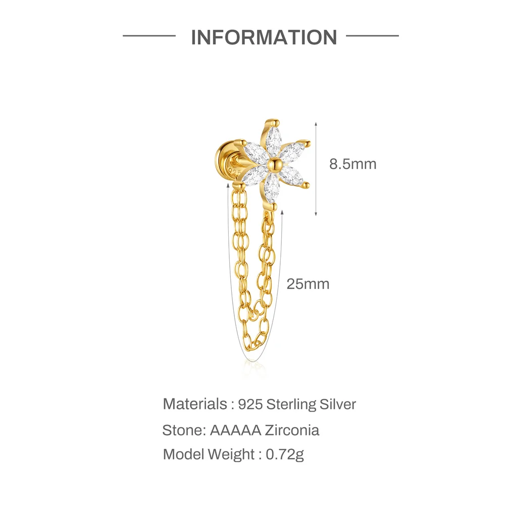 AIDE 925 Sterling Silber Pferdeaugen Doppelschichtige Quaste für Damen, flacher Rücken, Knorpelpiercing, Ohrknochen-Ohrringe, edler Schmuck – Detail 21