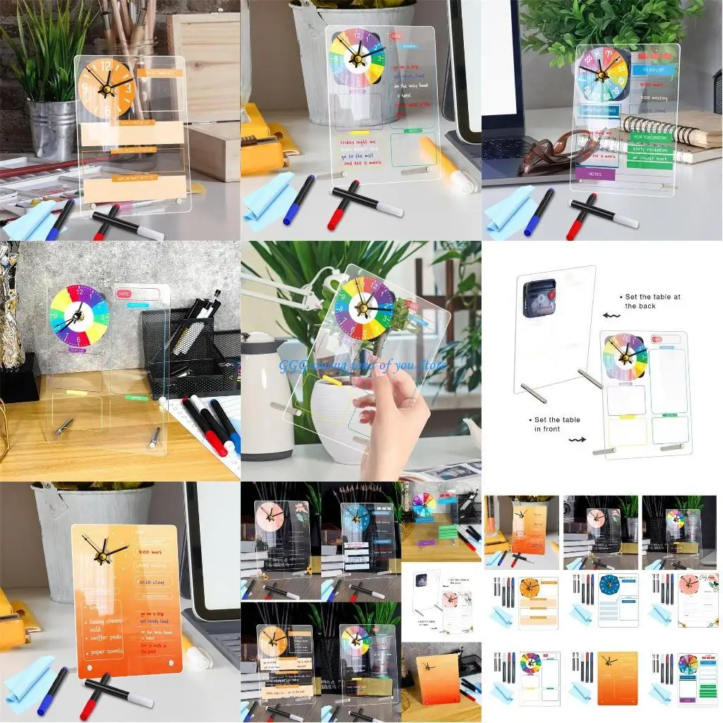 H9EB Clear Acrylic Memo Board Checklist Board Daily To-do-list Board with Clock