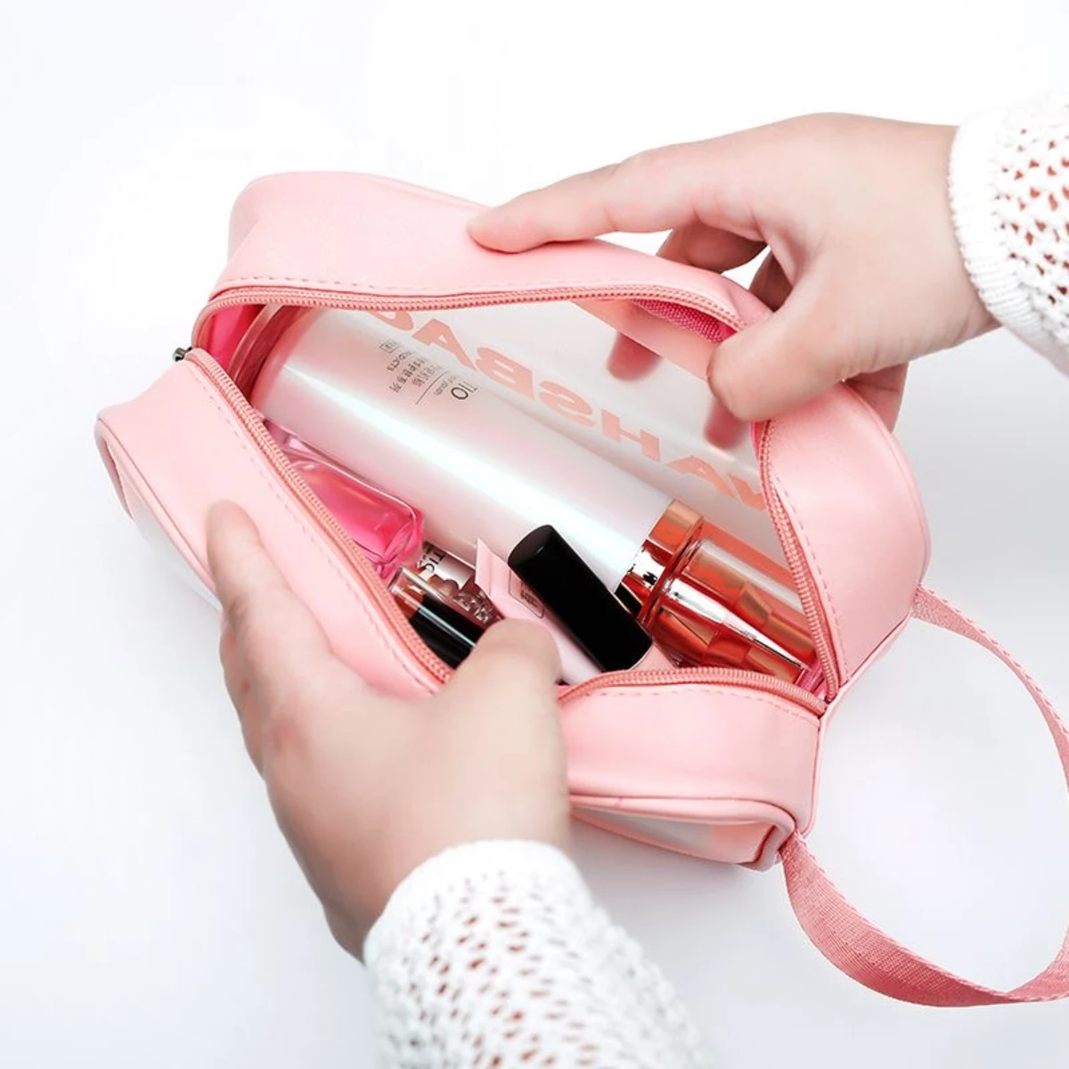 Bolsa de maquillaje portátil impermeable, organizador de cosméticos de gran capacidad con compartimentos ajustables, perfecta para viajes y belleza