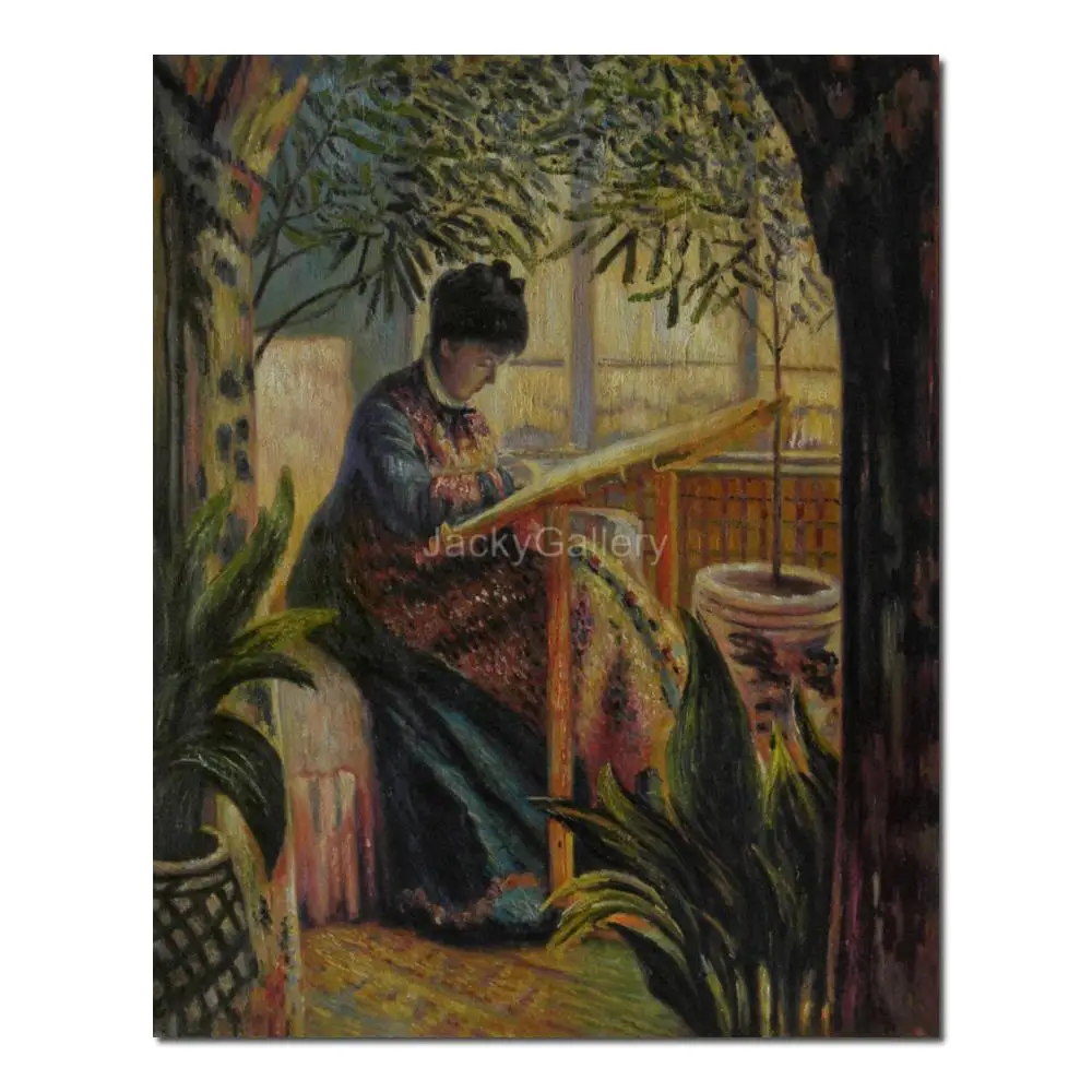 

Handmade Oil Painting Woman Work Camille Monet Embroidering Claude Artwork Canvas Art Reproduction for Hallway Wall Decor