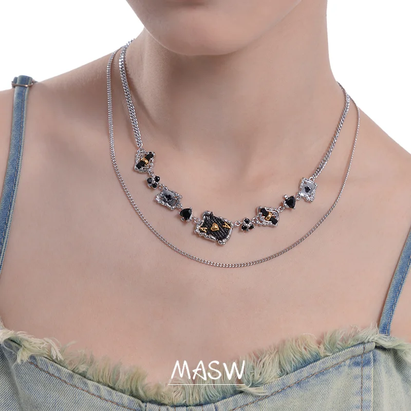 MASW Original Modern Jewelry 2023 Trend New High Quality Brass Glass Poker Pendant Necklace For Women Party Gift Hot Sale