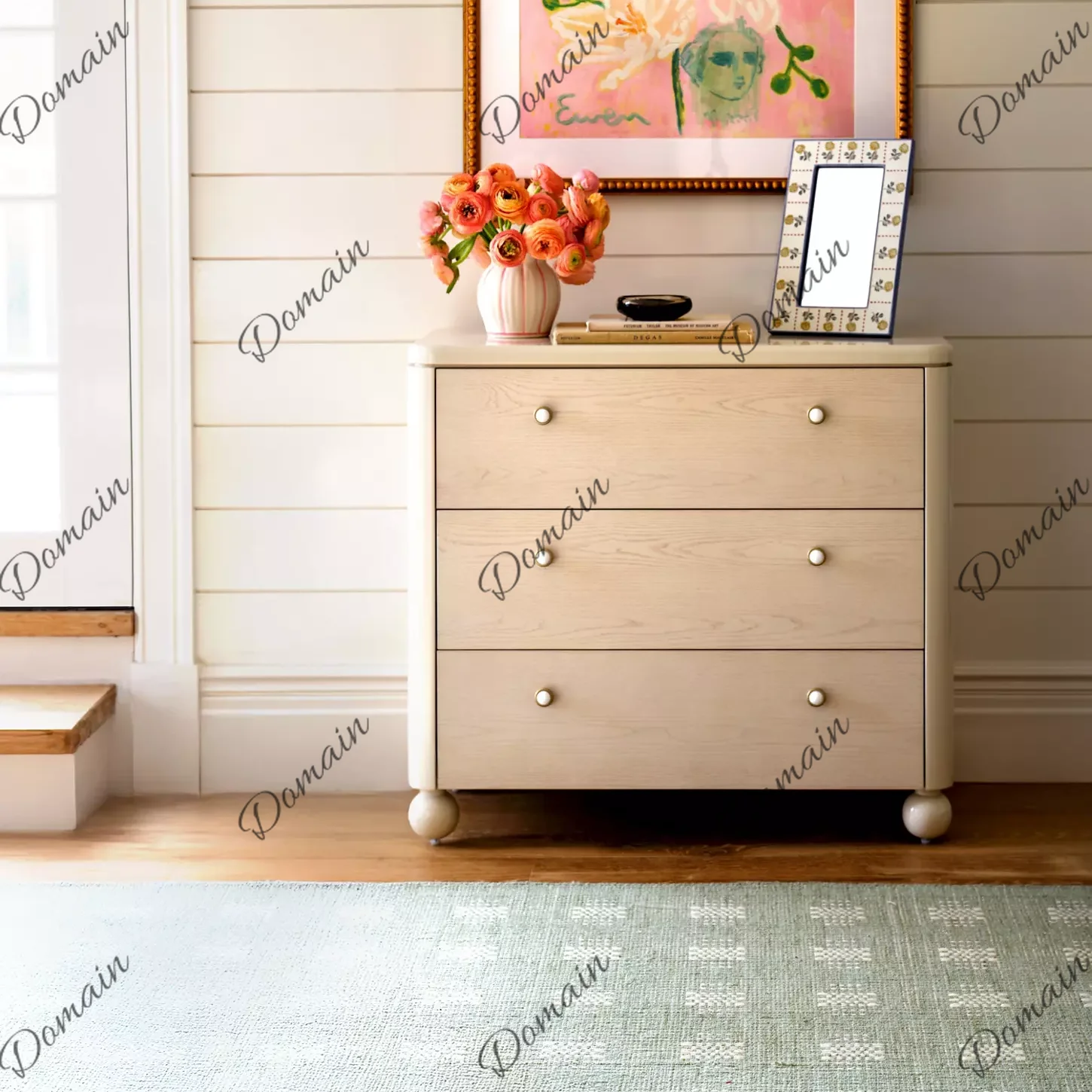 French solid wood three-bucket cabinet, simple bedroom storage cabinet, wall storage, drawer cabinet, complete