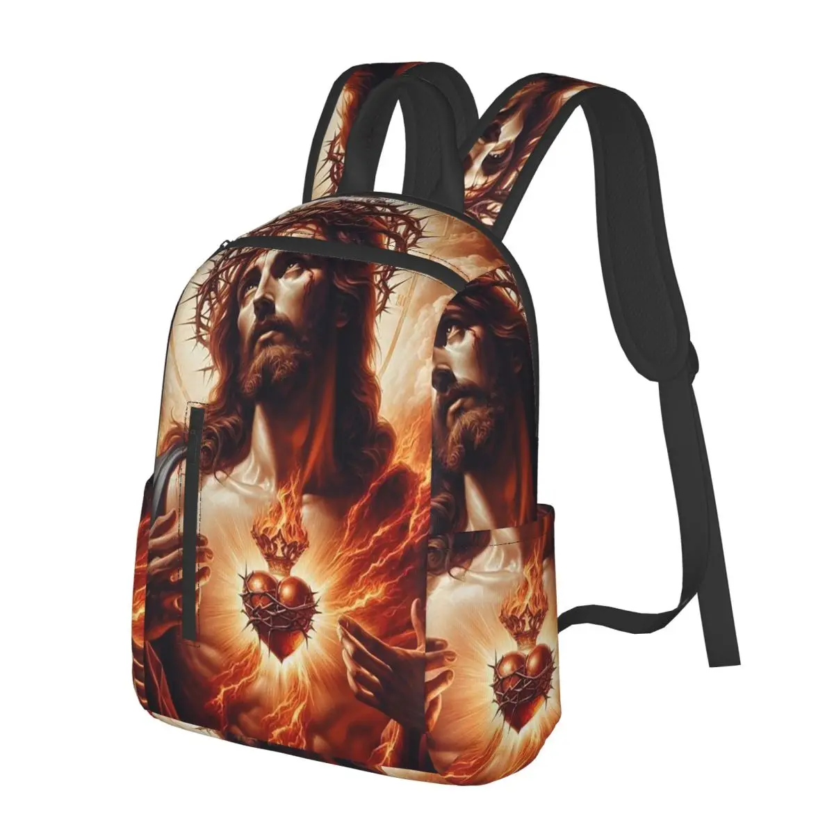 Jesus Christ Angelic Heart Religious Design With Roses & Gold Accents Student Backpack School Bag Daypack Bookbag Shoulder Bags