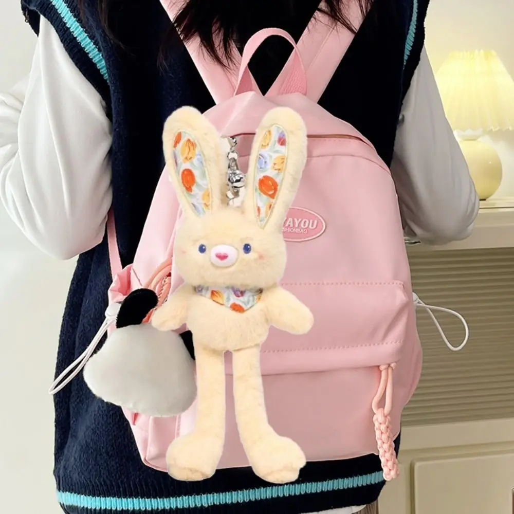 

Cute Floral Plush Rabbit Keyring Fun Interaction Pulling Ears Bunny Dolls Pendant Toy Soft Car Keyring Girls