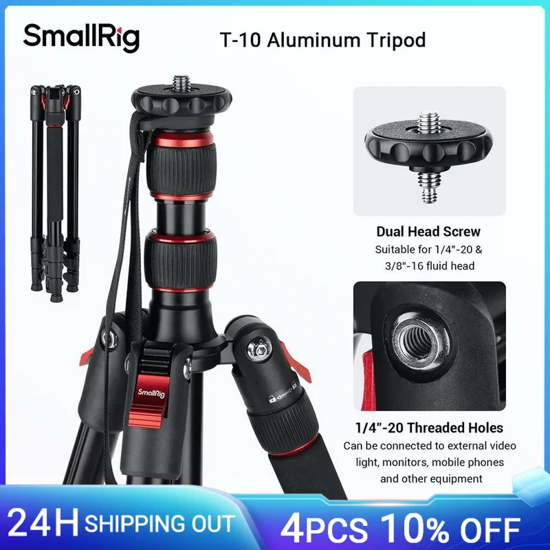 

SmallRig T-10 Camera Tripod, 68" Foldable Aluminum Tripod & Monopod Compatible w 1/4"-20 & 3/8"-16 Video Head for Camera Phone