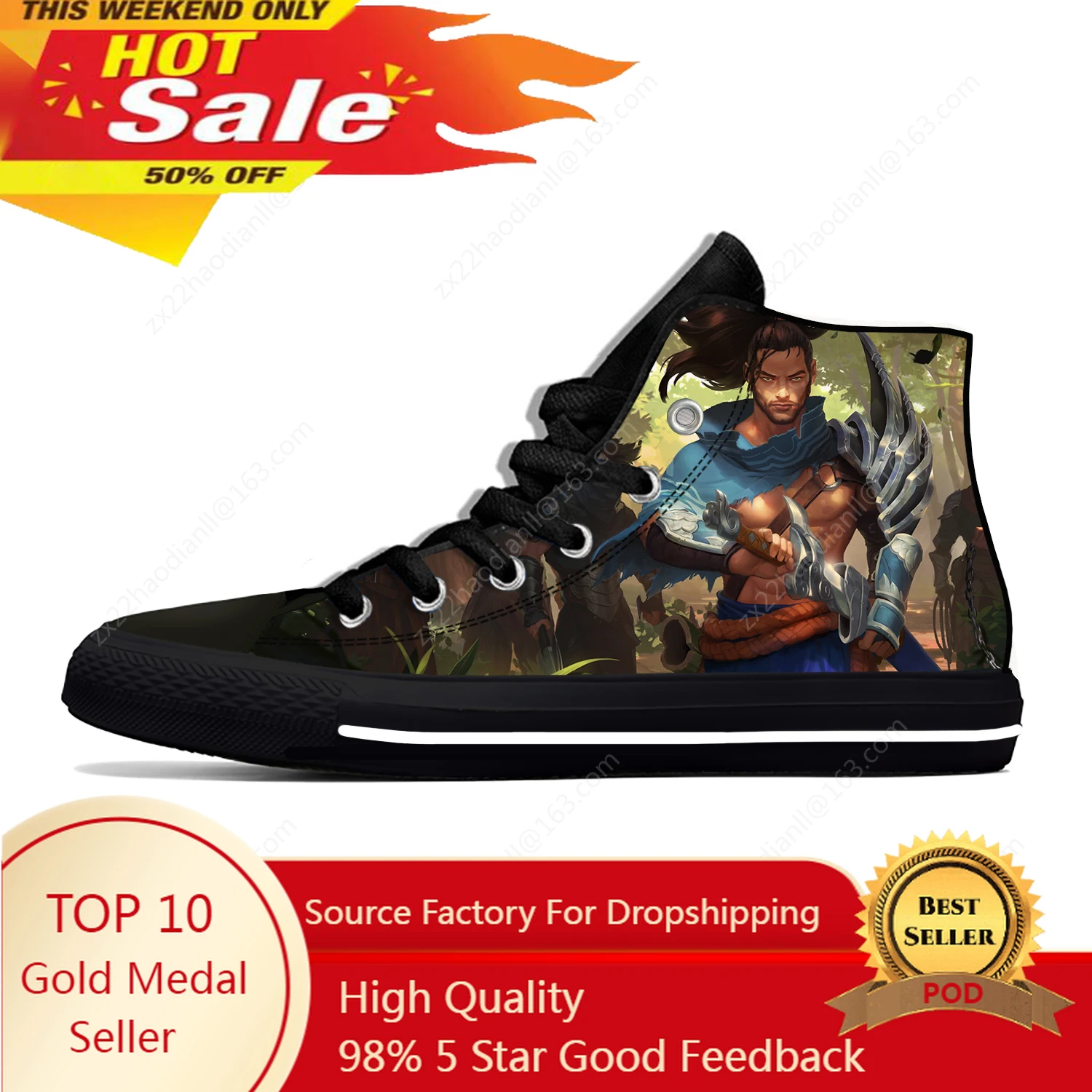 

League of legends yasuo Lightweight Cloth 3D Print Funny Cool Fashion High Top Canvas Shoes Men Women Casual Breathable Sneakers