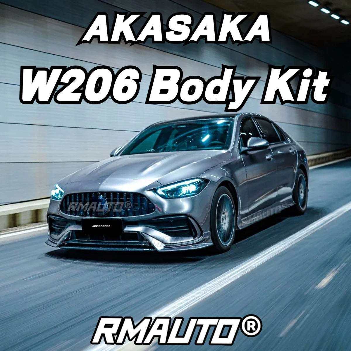 Комплект для кузова Mercedes Benz C Class W206 2022 + AKASAKA, передний бампер, диффузор, сплиттер, задний спойлер, боковая юбка, гоночный гриль