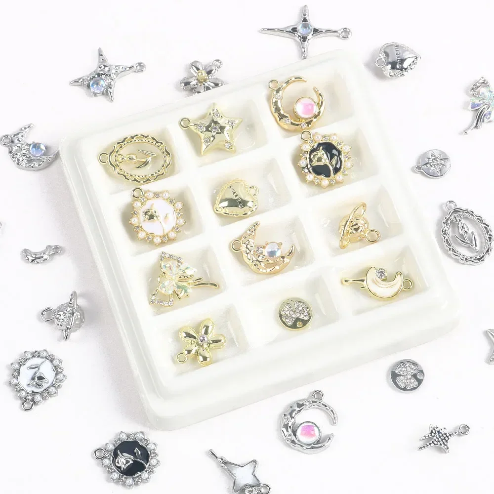 

2pcs/set Charms Heart Cross Moon Star Shape Y2k Crystal Silver Color Pendants DIY Making Findings Jewelry