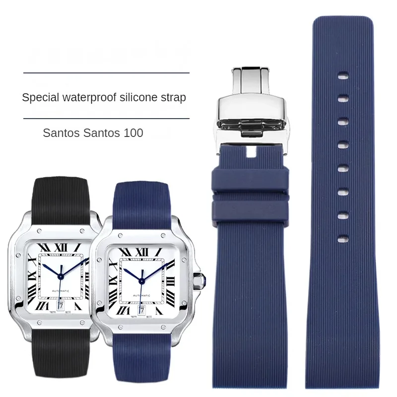 

Rubber Watch Strap Suitable For Santos Santos 100 Series Couple's Flat Buckle Silicone Watch Strap 20/23mm