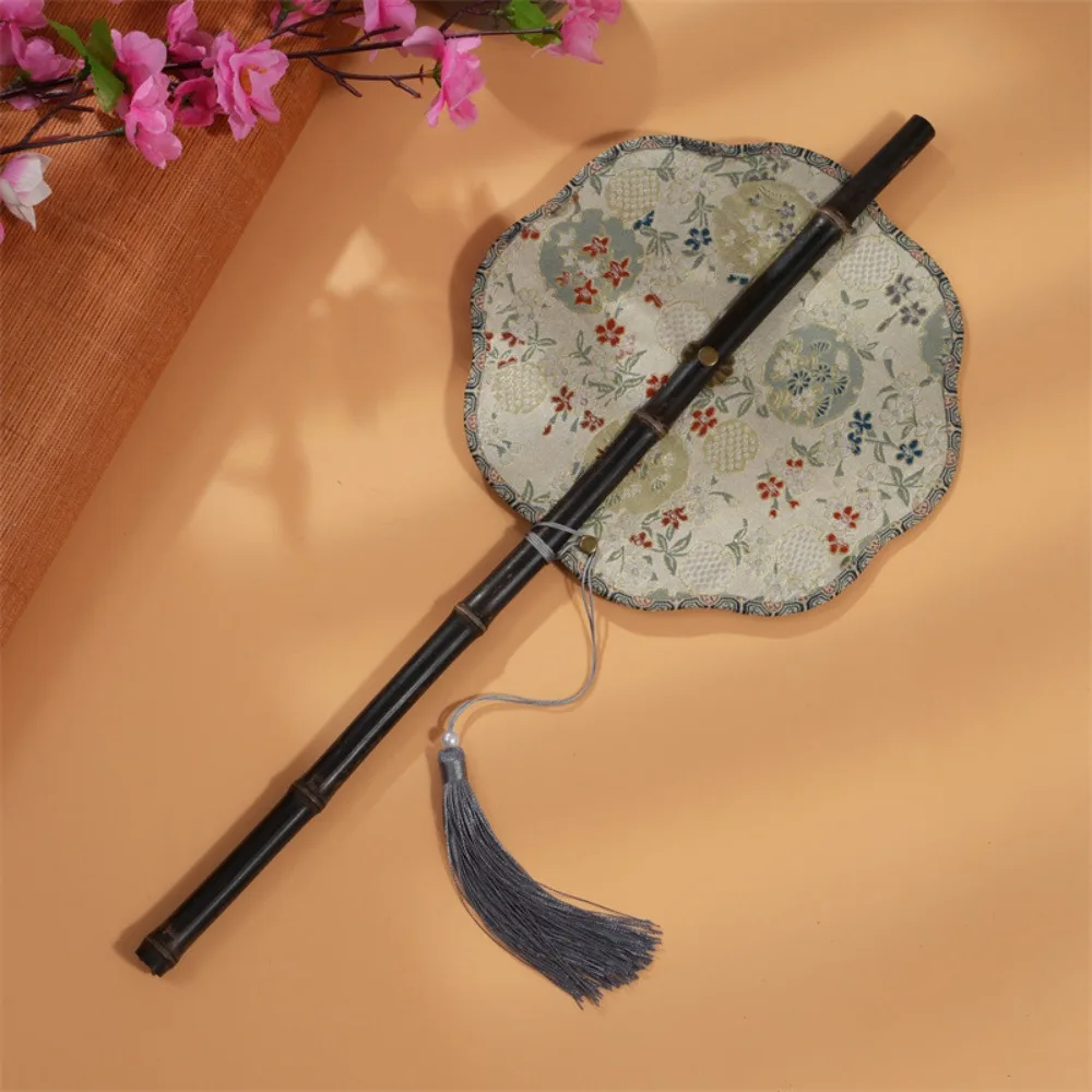 Portable Ancient Style Chinese Bamboo Waist Fan Rollable Rotatable Long Handle Fan Cooling Foldable Group Fan Gifts
