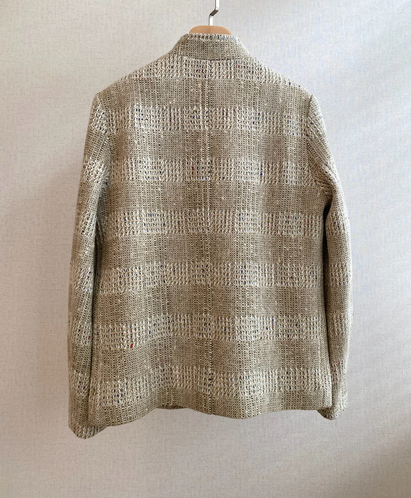 Vintage Textured Striped Tweed Jacket Stand Collar Button Casual Outerwear For Men