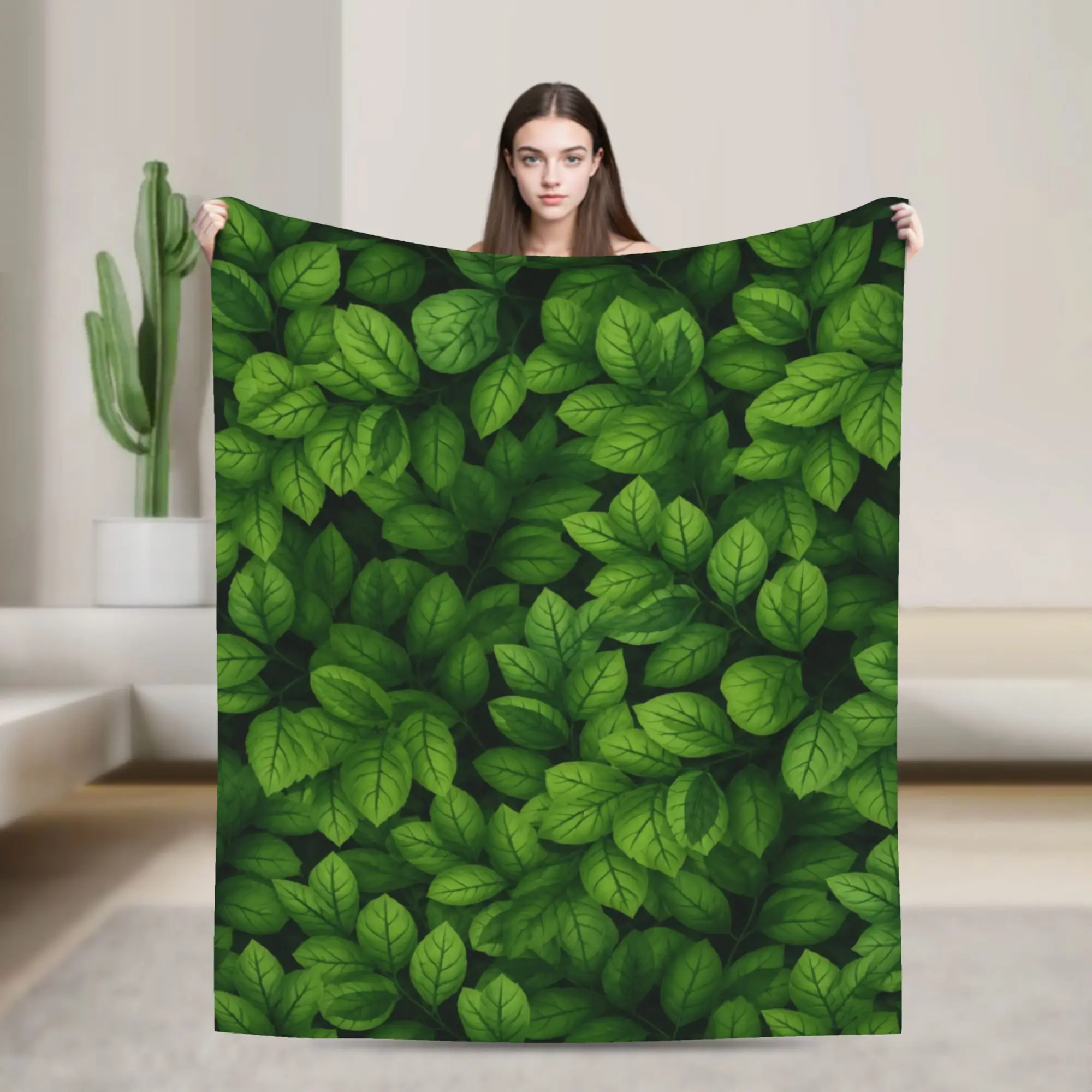 Novelty Design Olive Green Foliage Blanket Ultra-Soft Coral Fleece Plush  Comfortable Throw Blankets Machine Washable