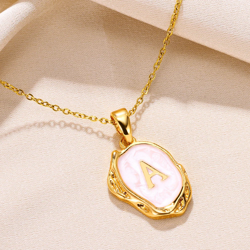 Gold Color Initial Necklaces For Women Drip Oil Letter Geometric Pendants Choker Fashion Christmas Jewelry Accessories Xmas Gift