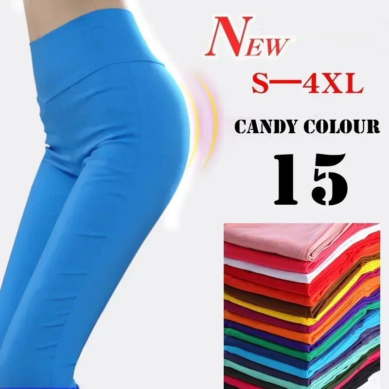 Pantalon crayon extensible pour femme, leggings décontractés en coton, haute résilience, 15 couleurs bonbon, 5XL, 6XL, 600