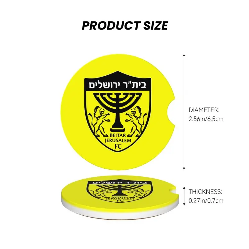 Beitar Jerusalem FC Coasters Car Ceramic cup Mat Bottle Holder Coaster Auto Interior Anti-skid Cup Holders with Finger Grooves