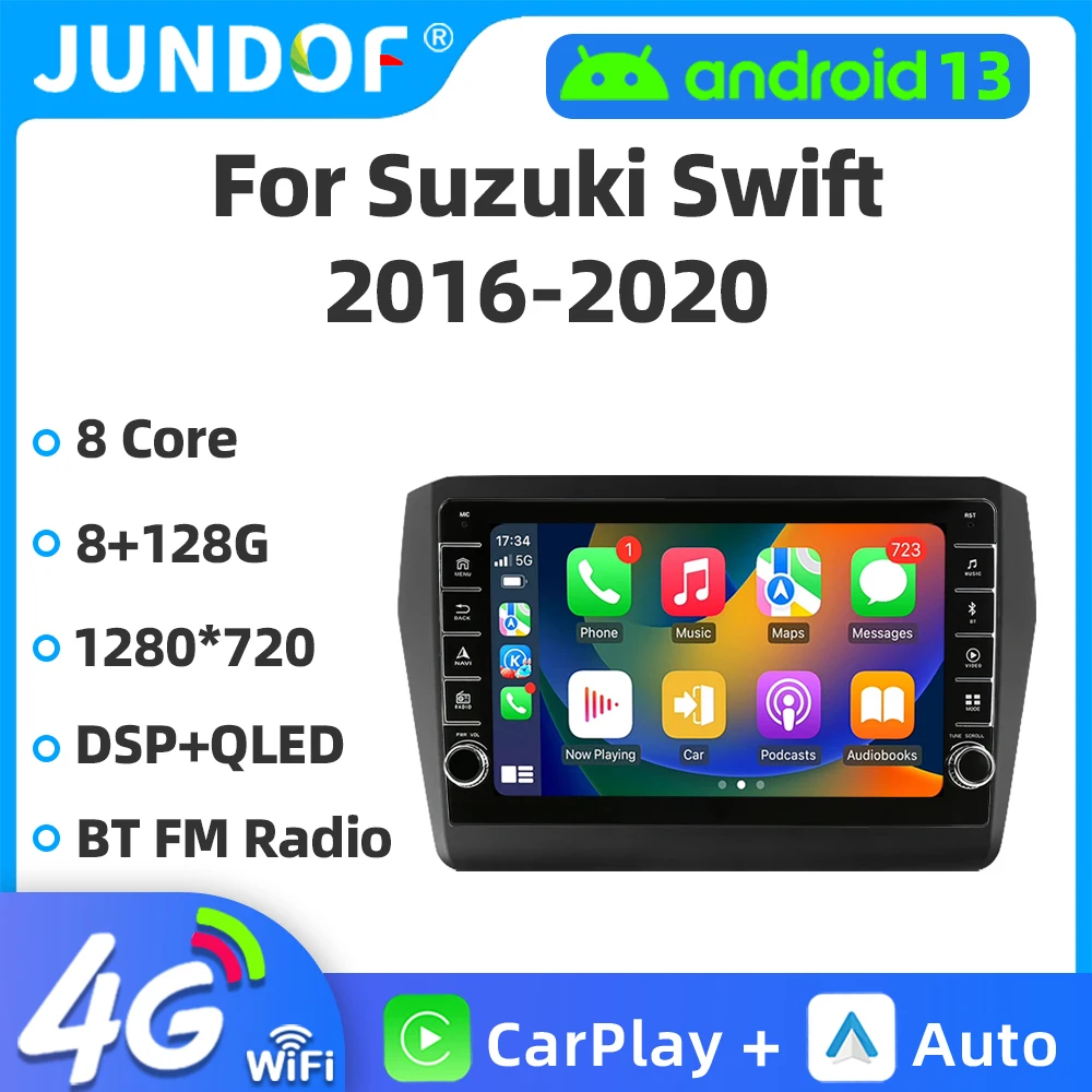 Jundof Android 13 2 Din Car Radio for Suzuki Swift 2016-2020 Stereo GPS Navigation Multimedia Video Player BT5.0 Voice Control