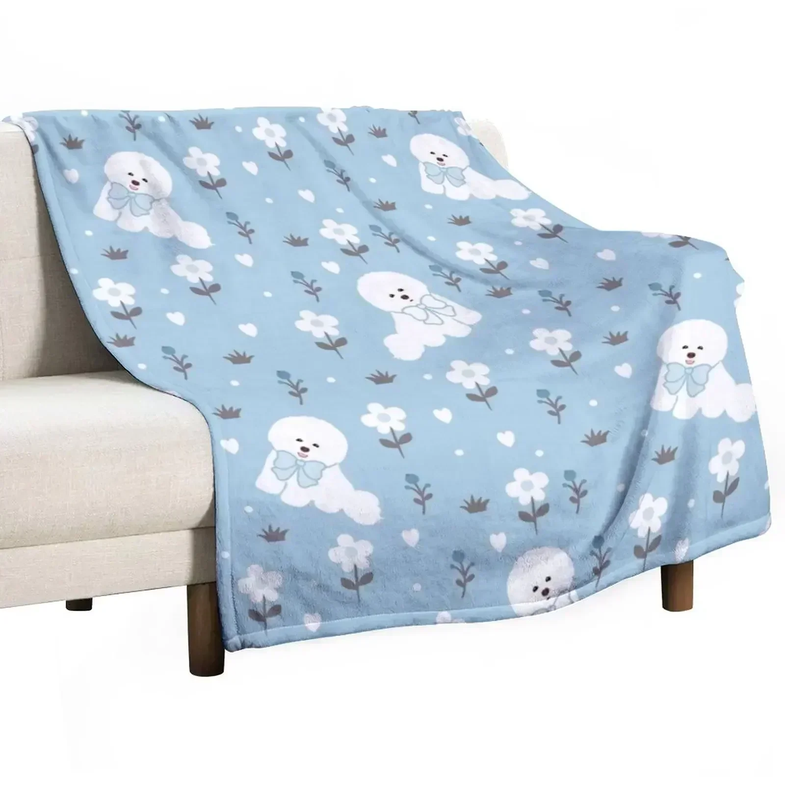 

Cute Bichon Frise in Winter Snowy Garden Throw Blanket Soft Plaid Decorative Throw Blankets