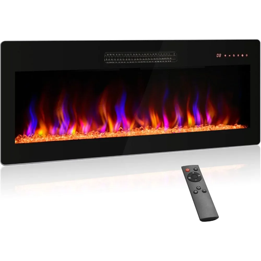 

Electric Fireplace Heater, 1400 W Recessed & Wall Mounted Electric Fireplace, Heater with Adjustable Flame Color and Brightness