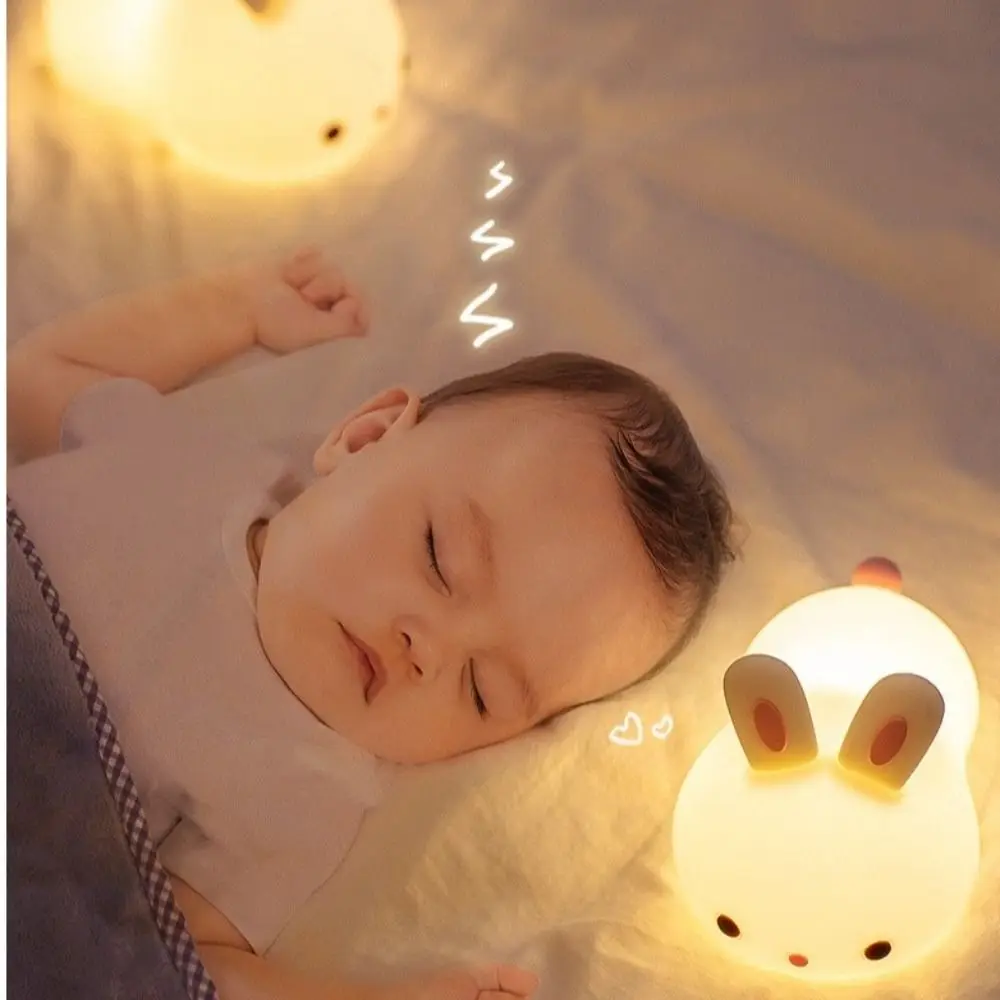 Portable Touch Sensor Rabbit Night Light 16 Colors Colorful LED Night Lights Dimmable Silicone Bunny Lamp Bedroom