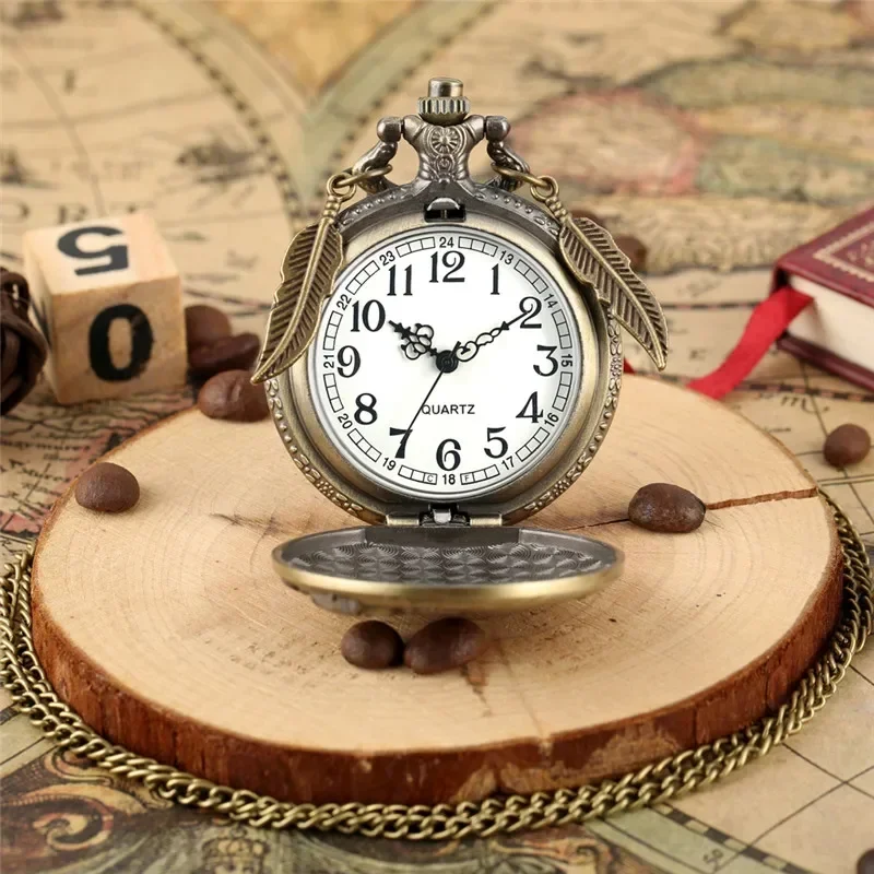 Steampunk Bronze Dinosaur Pattern Men Women Quartz Pocket Watch Arabic Number Clock Necklace Chain with Pendant Leaf Timepiece