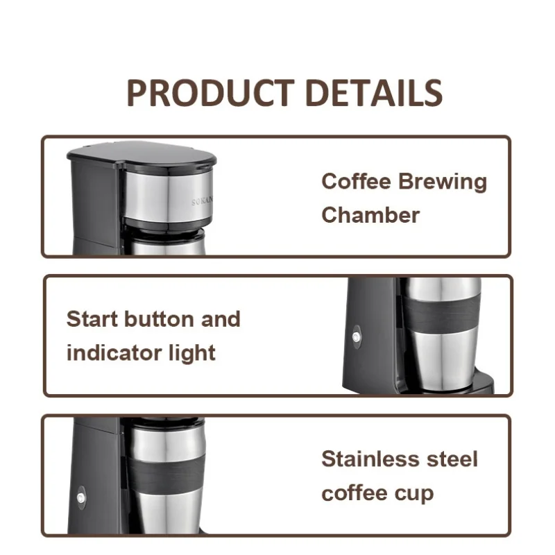 Máquina de café pessoal do único copo Máquina de café pequena do agregado familiar 750W máquina de café americana do filtro do gotejamento com copo