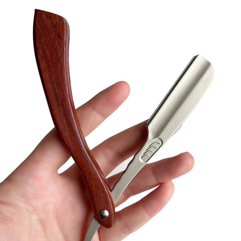 Whityle Beard Trimmer Wooden Folding Straight Razor With 10 Replaceable Blade Metal Shave Knife Style FR01