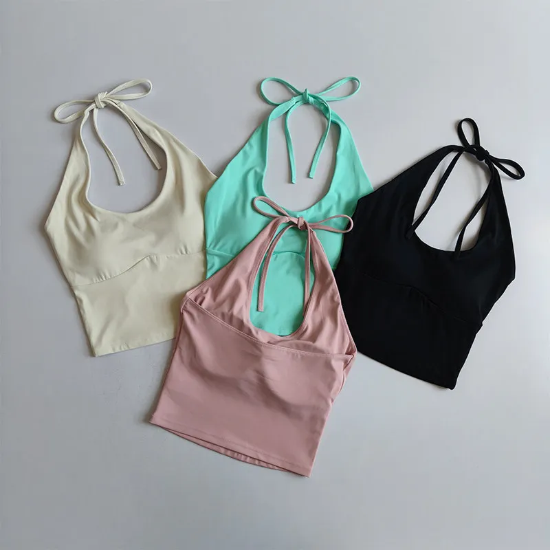 Sexy Neckholder-Yoga-Sport-BH-Weste mit schönem Rückendesign, festem Halt, einteiligem Cup, für Damen zum Laufen, Sommer, schlankmachend, Fitness-Oberteil. – Detail 2