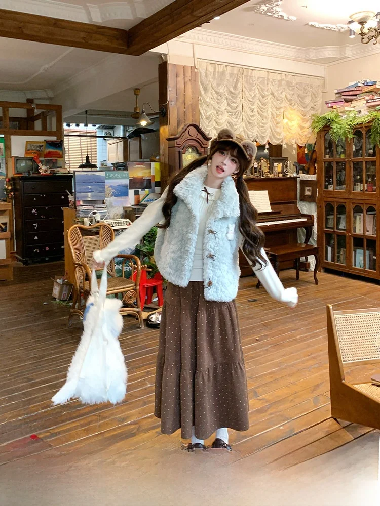 Chaleco Holgado para Mujer, Tejido Pig Mint Wave Plu Svel, Top Cálido, Prenda Exterior Dulce y Casual, con Botones de Color