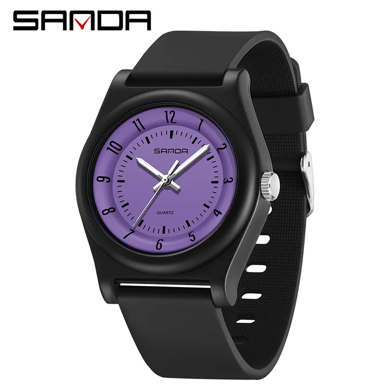 Mode Sanda marque 6219 Quartz étudiant Simple noir violet rose affichage analogique bracelet en Silicone montre-bracelet pour garçon fille montre-bracelet