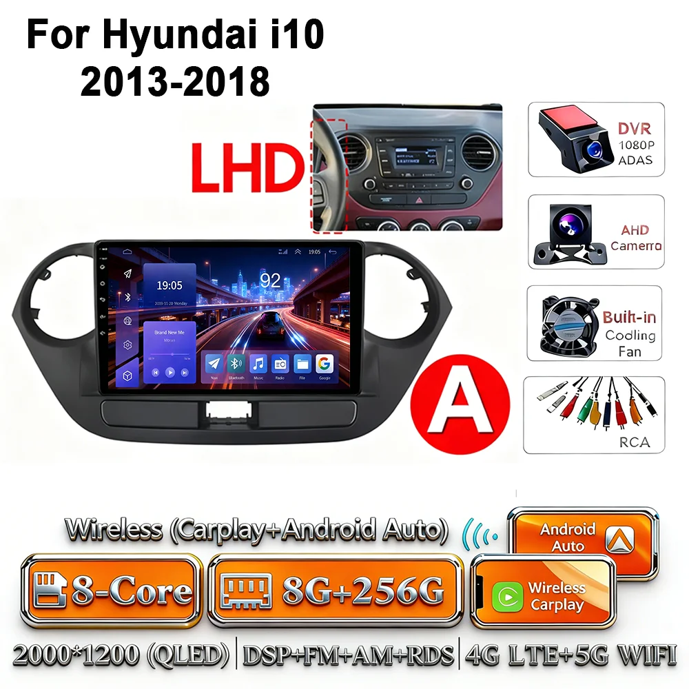 Android 17 2Din Carplay Android Auto 4G WIFI autoradio voor Hyundai I10 2013-2018 GPS DSP BT touchscreen multimediasysteem
