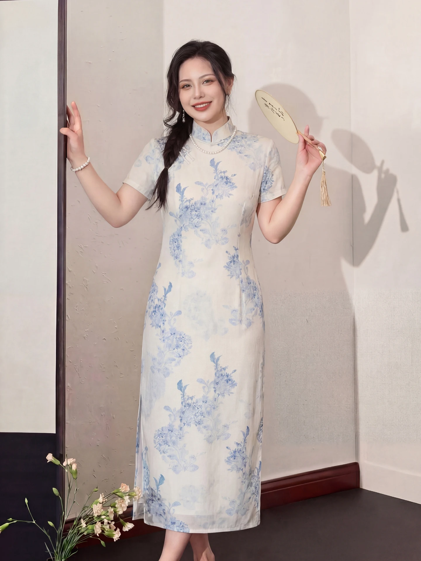 

Dave Large Size Blue And White Porcelain Improved Women's Summer Slimming New Chinese Style Dress High Waist A-Line...