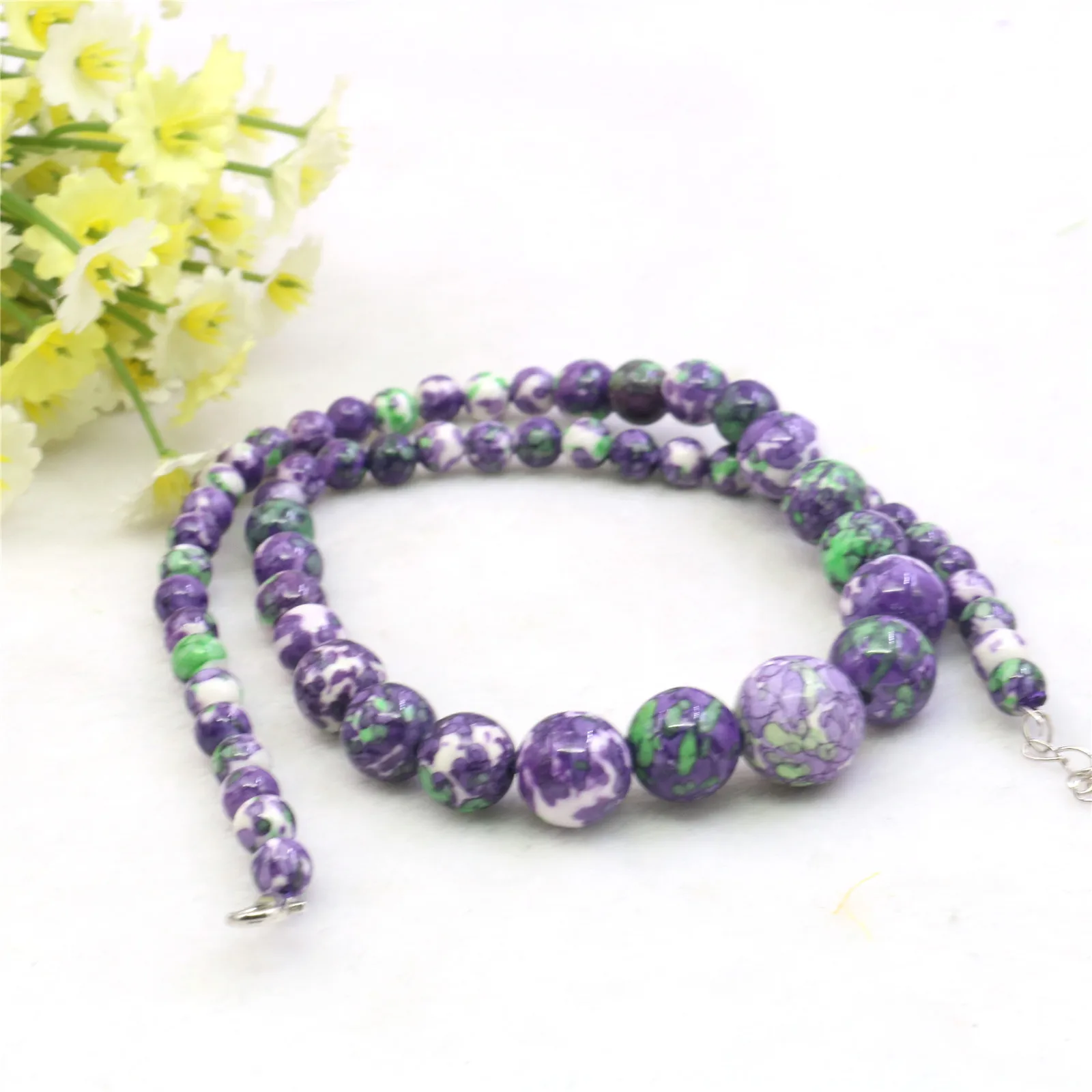 6-14mm Round Purple Green Multicolor Rainbow Necklace Natural Stone Women Neckwear Hand Made DIY Fashion Jewelry Making Design