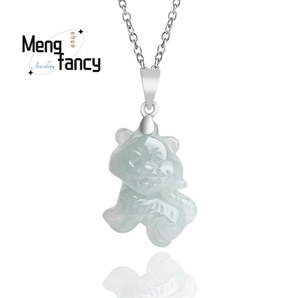 

Natural A-goods Jadeite Fortune Zodiac Tiger Pendant S925 Silver Cute Exquisite Mascot Fashion Jewelry Best Selling Holiday Gift