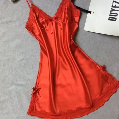 Sexy Sleepwear Lady Sexy Silk Satin Night Dress V-neck Nightgown Plus Size Nightdress Lace Nightwear for Women Nighty for Ladies - Image 9