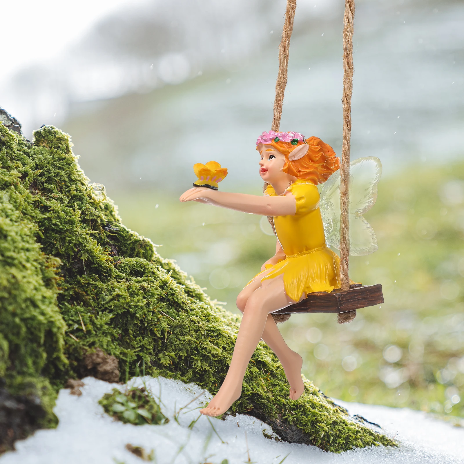 

Outdoor Tree Hanging Flower Fairy Swing Statue Resin Garden Decor for Patio Yard Landscape Decoration Resin Statue for Garden