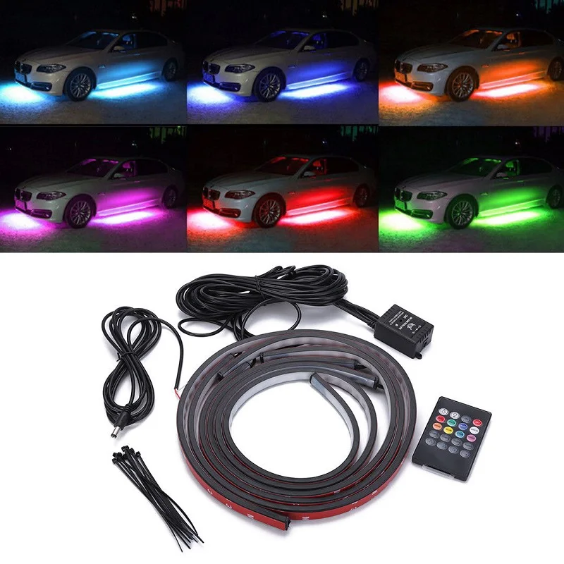 

4 шт. разноцветный гибкий светодиодный светильник RGB для автомобиля, подсвечивающий водонепроницаемый автомобильный неоновый светильник Chassi 12 В