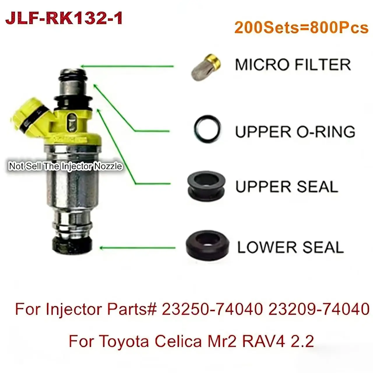 200 Conjuntos de Kits de Reparación de Inyectores de Combustible para Piezas #     23250-74040 para Toyota Celica Mr2 Rav4 2.2 para 195500-5360 Fj334 para Jlf-Rk132-1