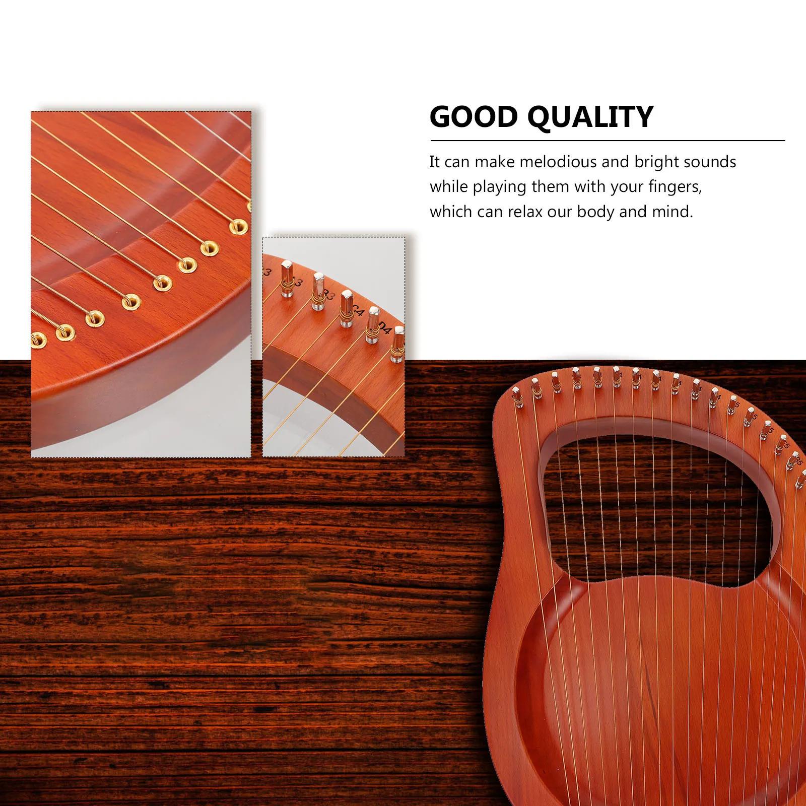 

1 Set Of Portable 19 String Solid Wood Lyre Harp Retro Handheld Harp Ancient Style Musical Instrument Wood Color With Extra