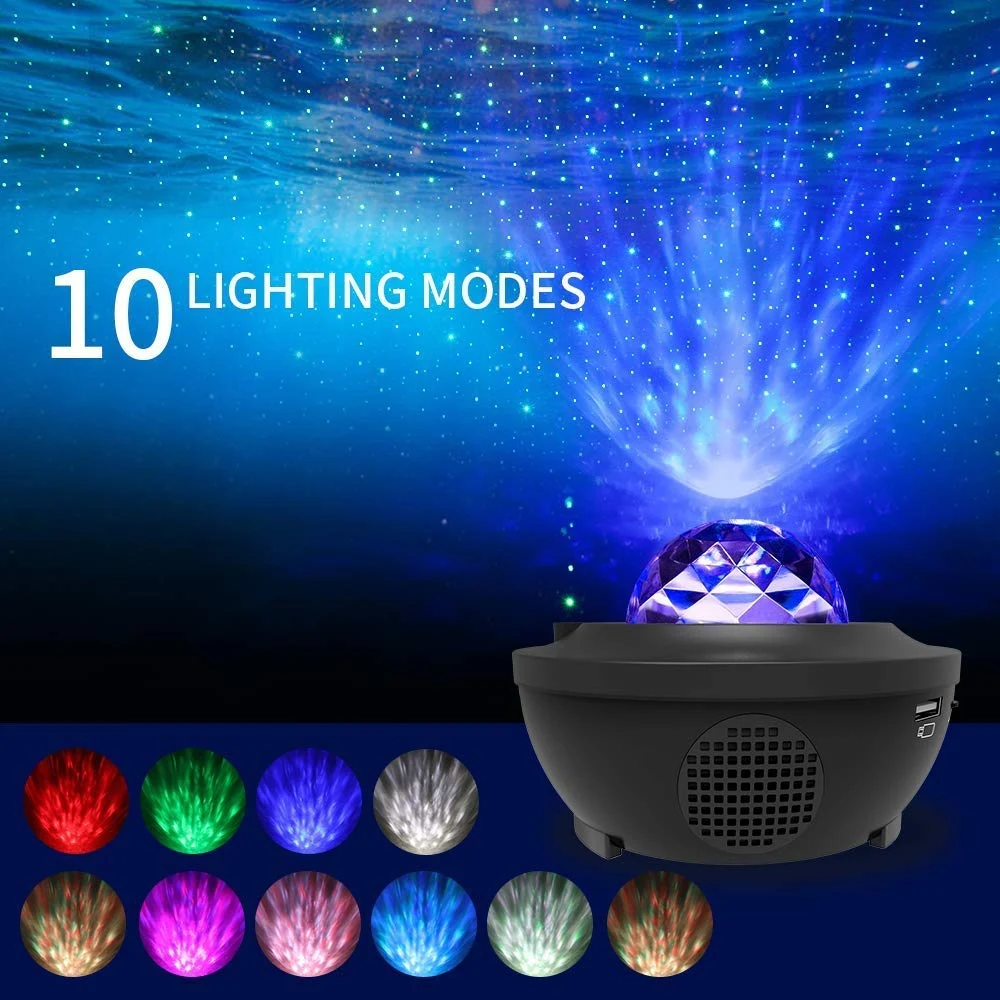 WAKYME LED Projector Star Moon Night Light Colorful Flashing Star Projection Lamp Music Player for Kids Baby Bedroom Xmas Gift