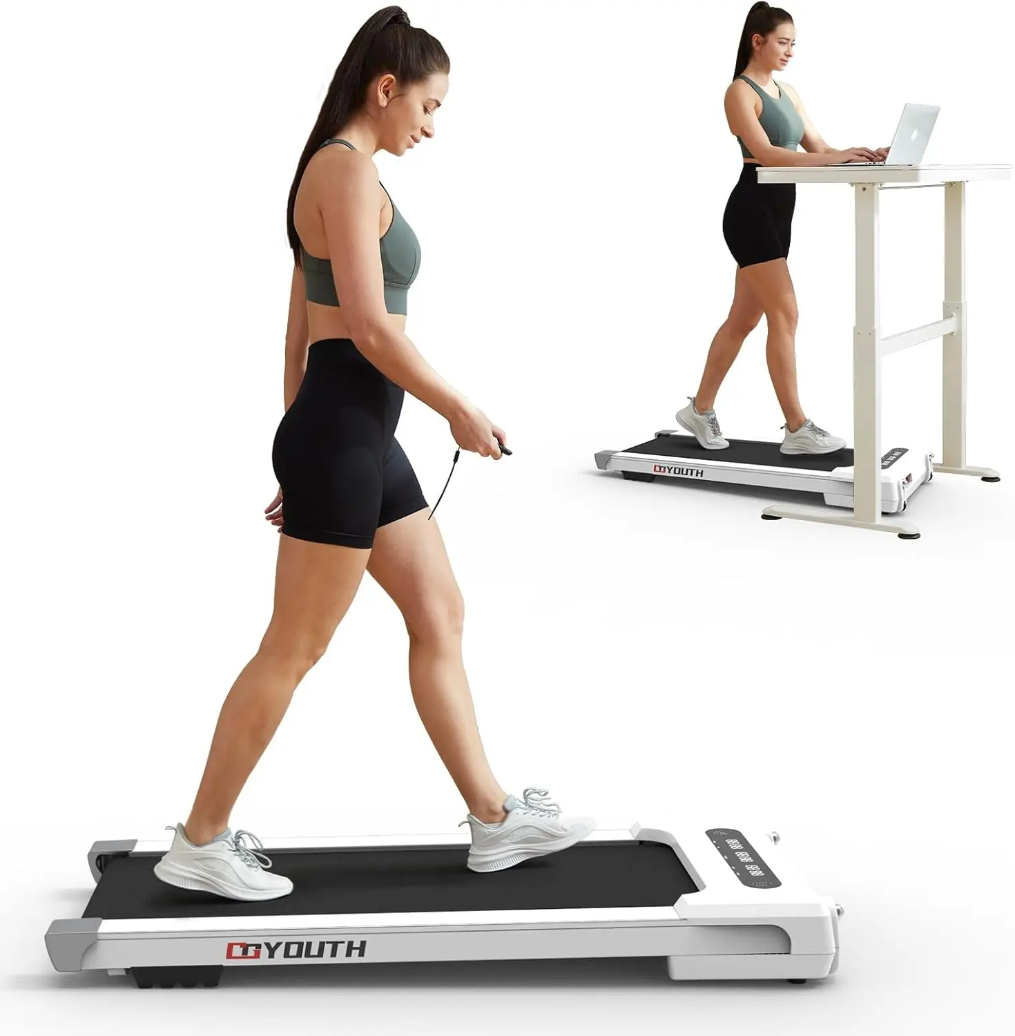 2 in 1 Under Desk Electric Treadmill Motorized Exercise Machine with Wireless Speaker, Remote Control and LED Display