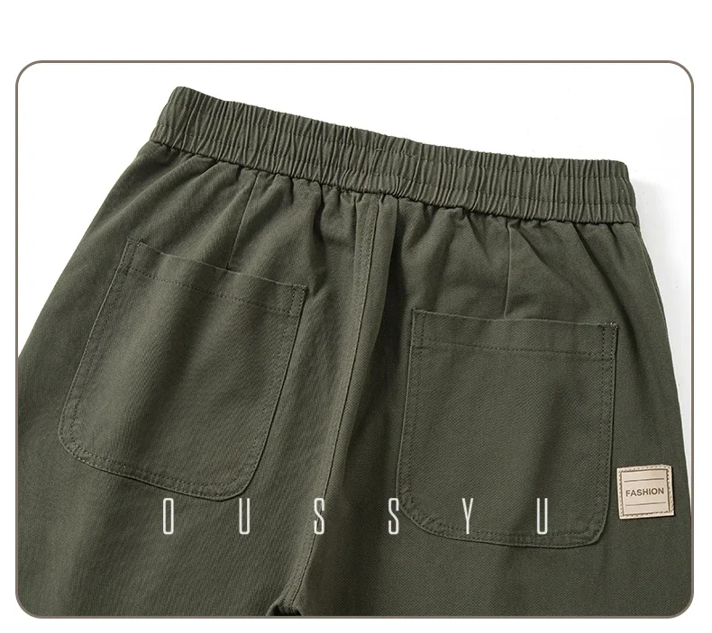 Herbst-Winter Hochwertige 100% Baumwolle Freizeithose für Herren mit elastischem Bund, lockerer, gerader Passform, lässige Arbeitshose, Cargo-Hose, Khaki-Hose für Männer – Detail 6