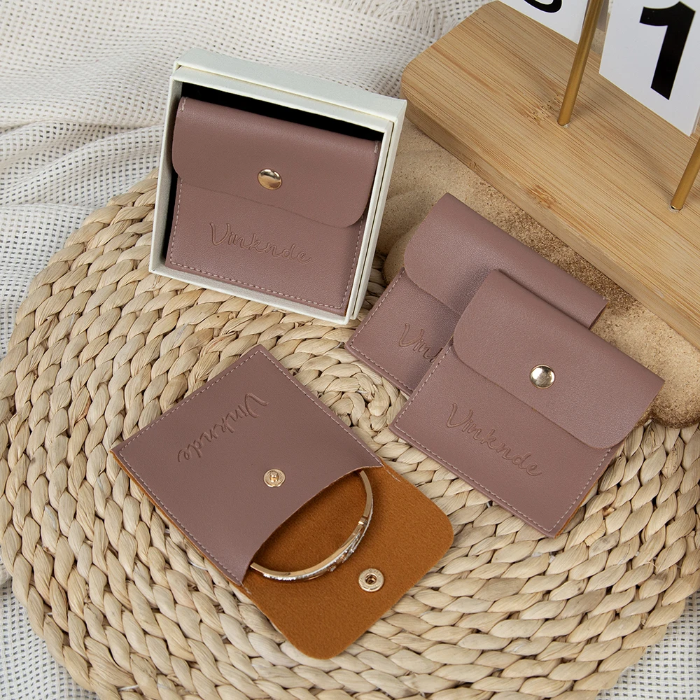 

50PC PU Leather Jewelry Packaging Bags Personalization Necklace Ring Bracelet Earrings Organizer Storage Snap High End Gift Sack