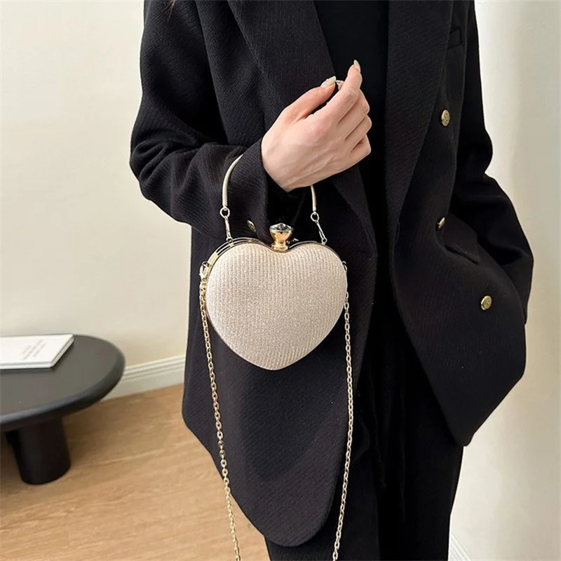 Abend Clutch Tasche Frauen Tasche Glänzende Handtasche Herz Form Metall Kupplungen Tasche Mode Kette Schulter Umhängetasche Luxus Dame Geldbörse – Detail 10