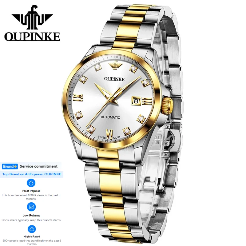 

OUPINKE швейцарские часы с автоматическим механизмом, механические наручные часы для женщин, роскошные женские часы с настоящими бриллиантами