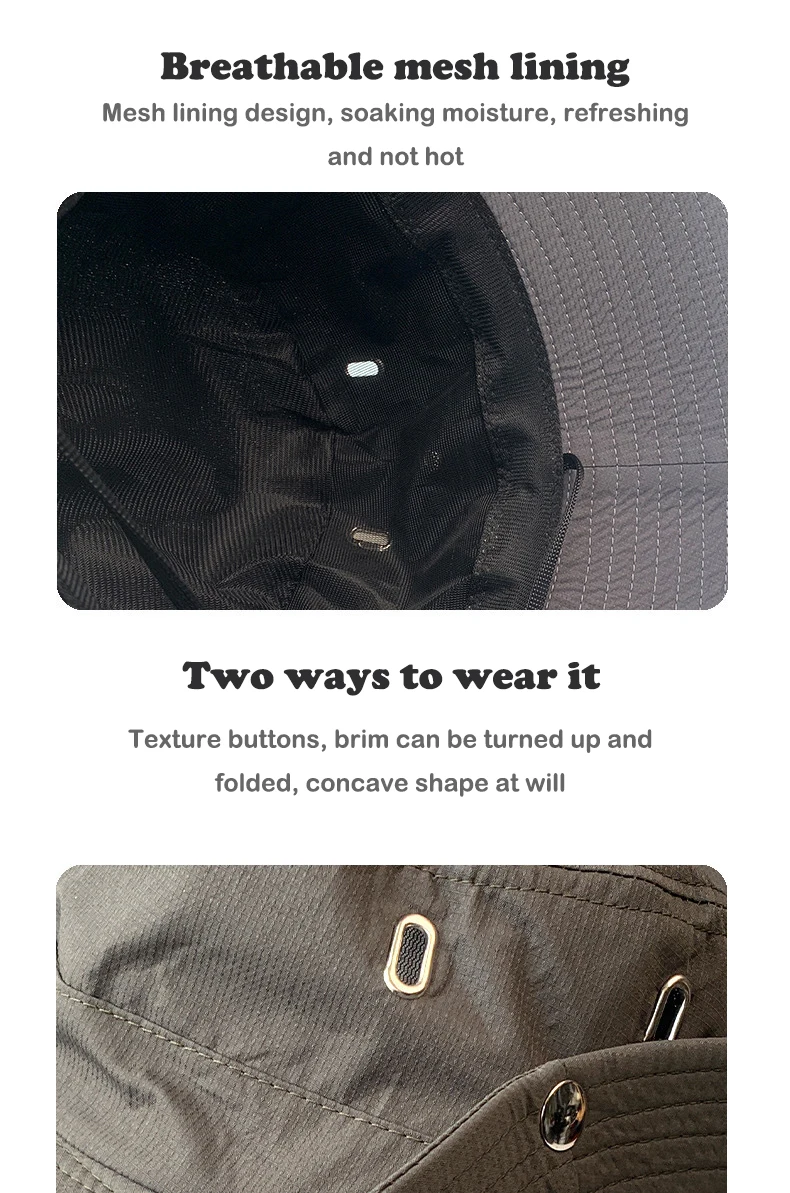 Unisex-Sonnenhut für Outdoor-Angeln, Wandern, Jagd, UV-Schutz, atmungsaktiv, faltbar, verstellbarer Kinnriemen, breite Krempe, Boonie-Hut – Detail 3