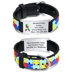 Personalized Autism Aspergers Bracelet for Little Boy Girl , Engraved Medical Alert ID Adjustable Silicon Bracelet Engraved Gift