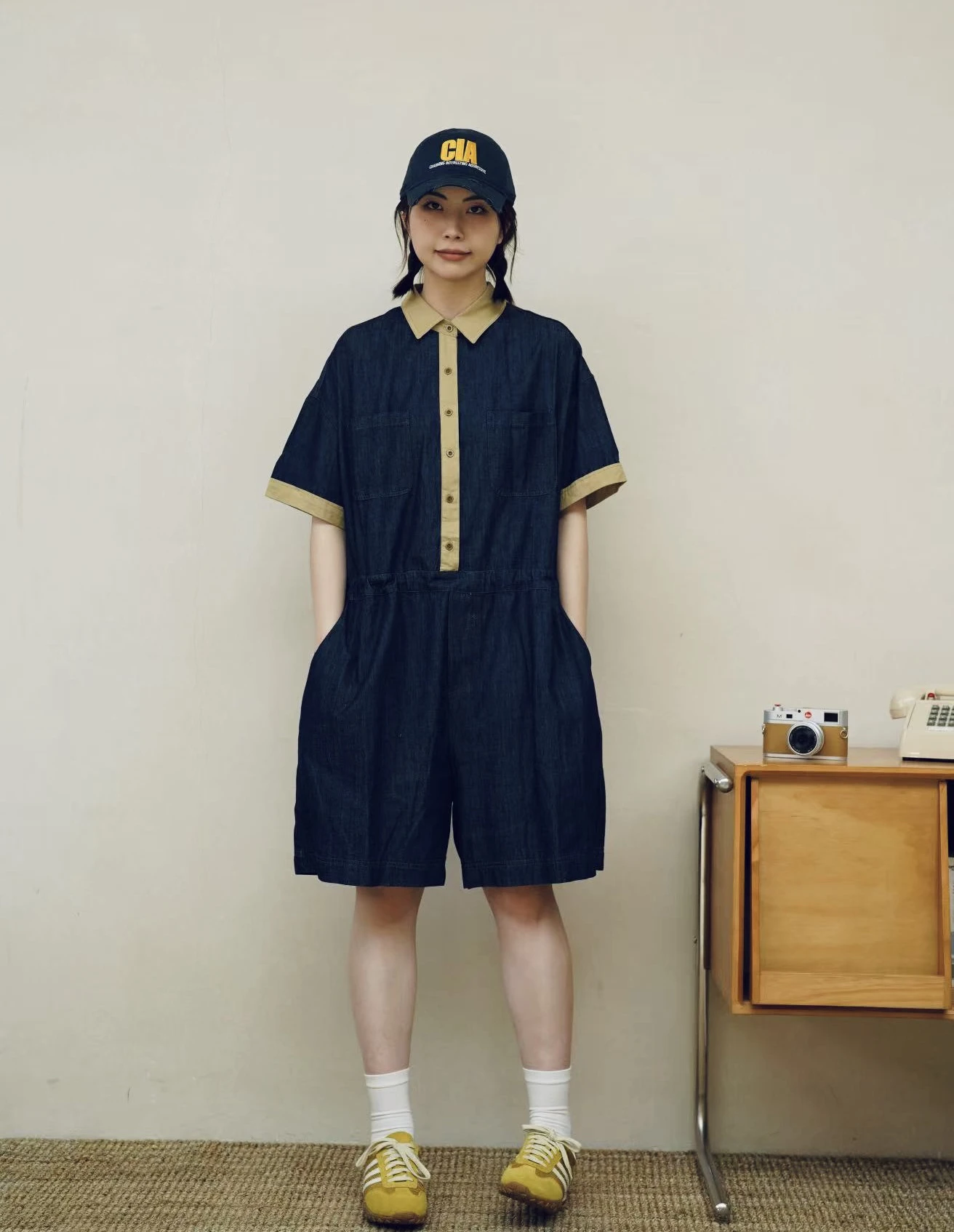 

Women's Casual Loose Color Blo Denim Jumpsuit High Waist Straight Leg ort Pants Summer New Sle Commute Faion