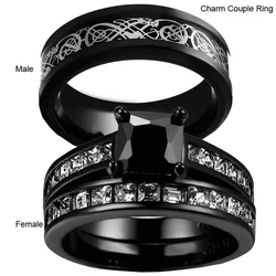 2025 Fashion Jewelry Couple Rings for Lover's Vintage Black Dragon Pattern Stainless Steel Men's Ring Fashion Zircon Rings Set